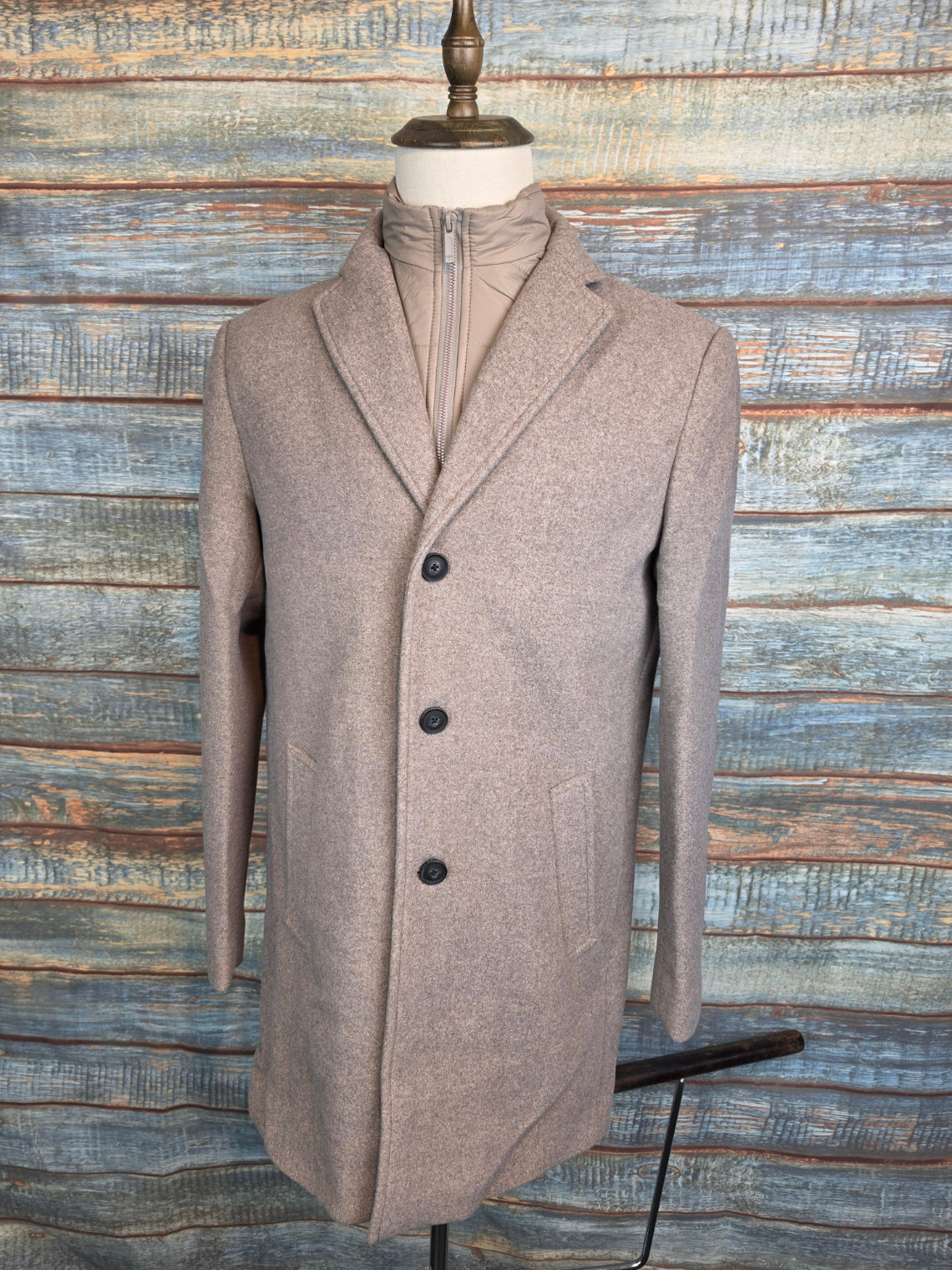 FYNCH-HATTON Taupe Wool Blend Overcoat