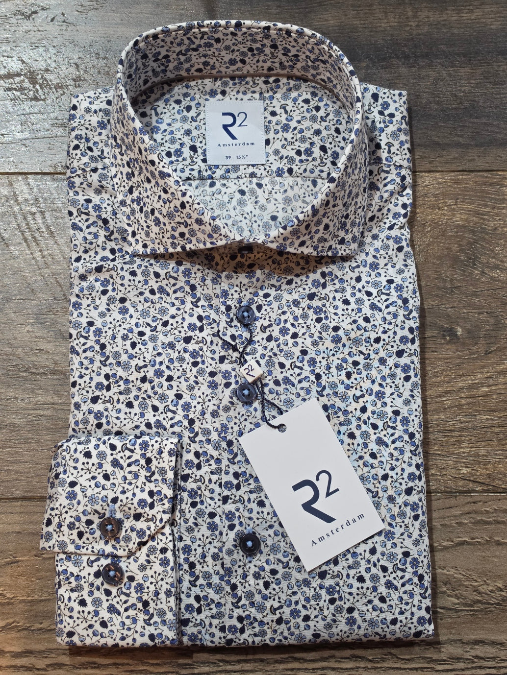 R2 - Amsterdam Navy Geometric Print shirt