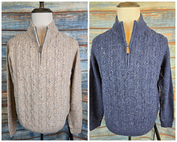 FYNCH-HATTON 1/4 ZIP CABEL KNIT DONEGAL SWEATER