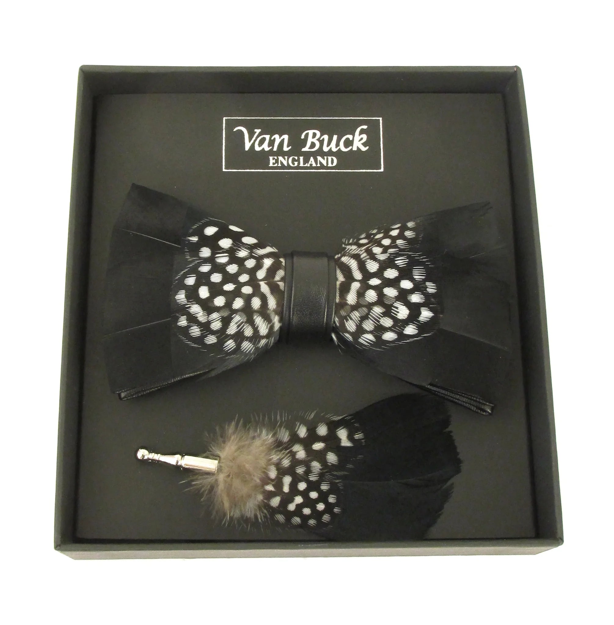 Van Buck Feather Bow Tie & Lapel Pin Sets
