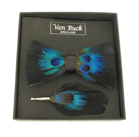 Van Buck Feather Bow Tie & Lapel Pin Sets