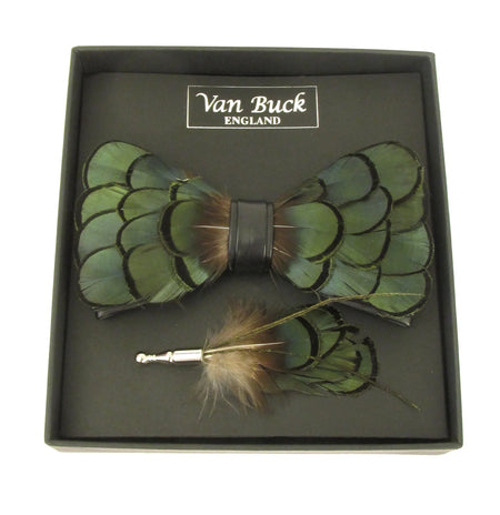 Van Buck Feather Bow Tie & Lapel Pin Sets