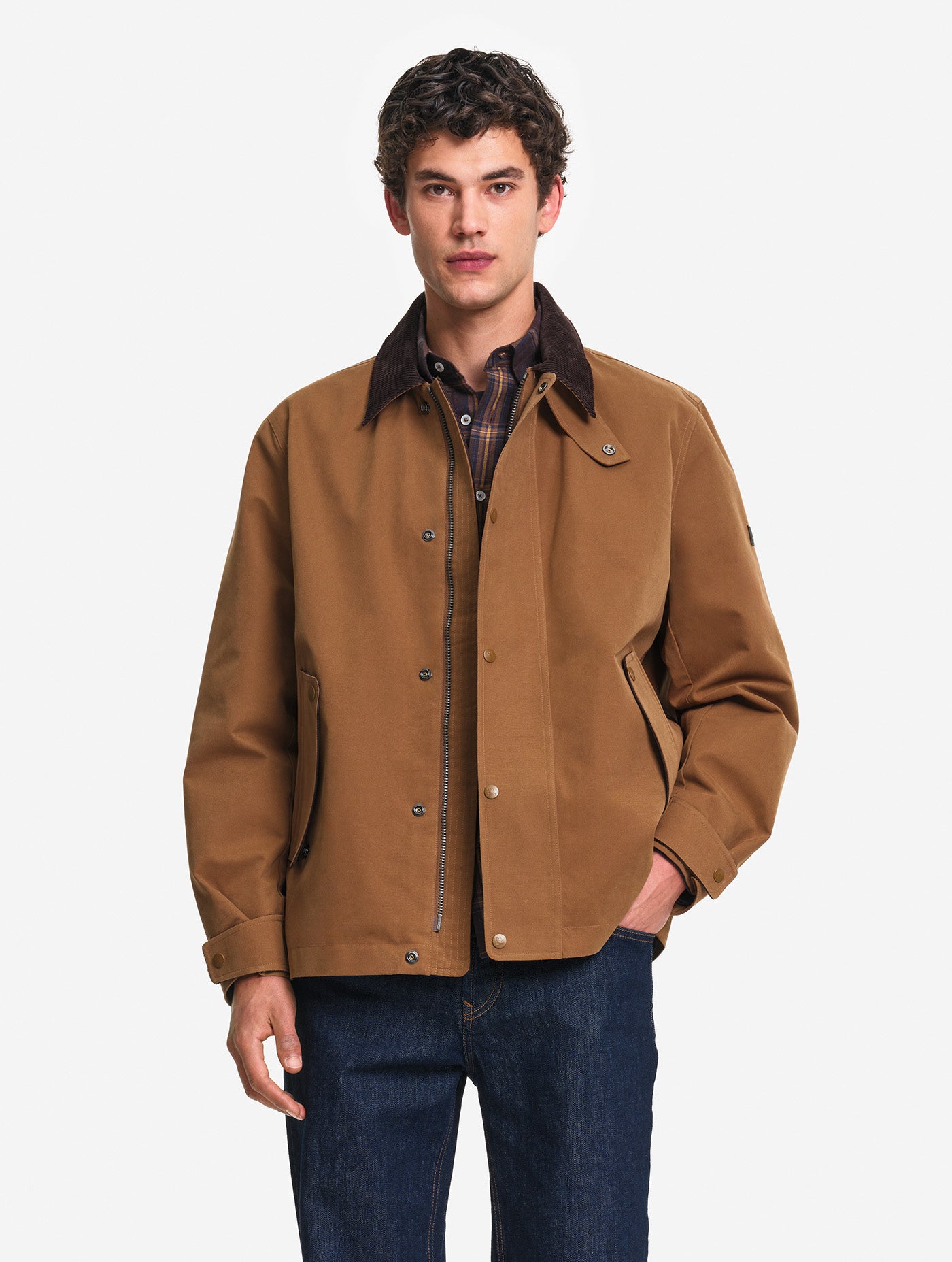 AIGLE Water-repellent coat with corduroy collar - Brown
