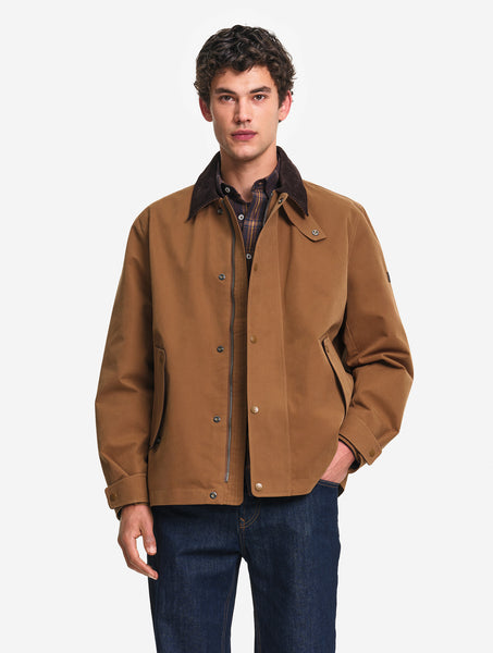 AIGLE Water-repellent coat with corduroy collar - Brown