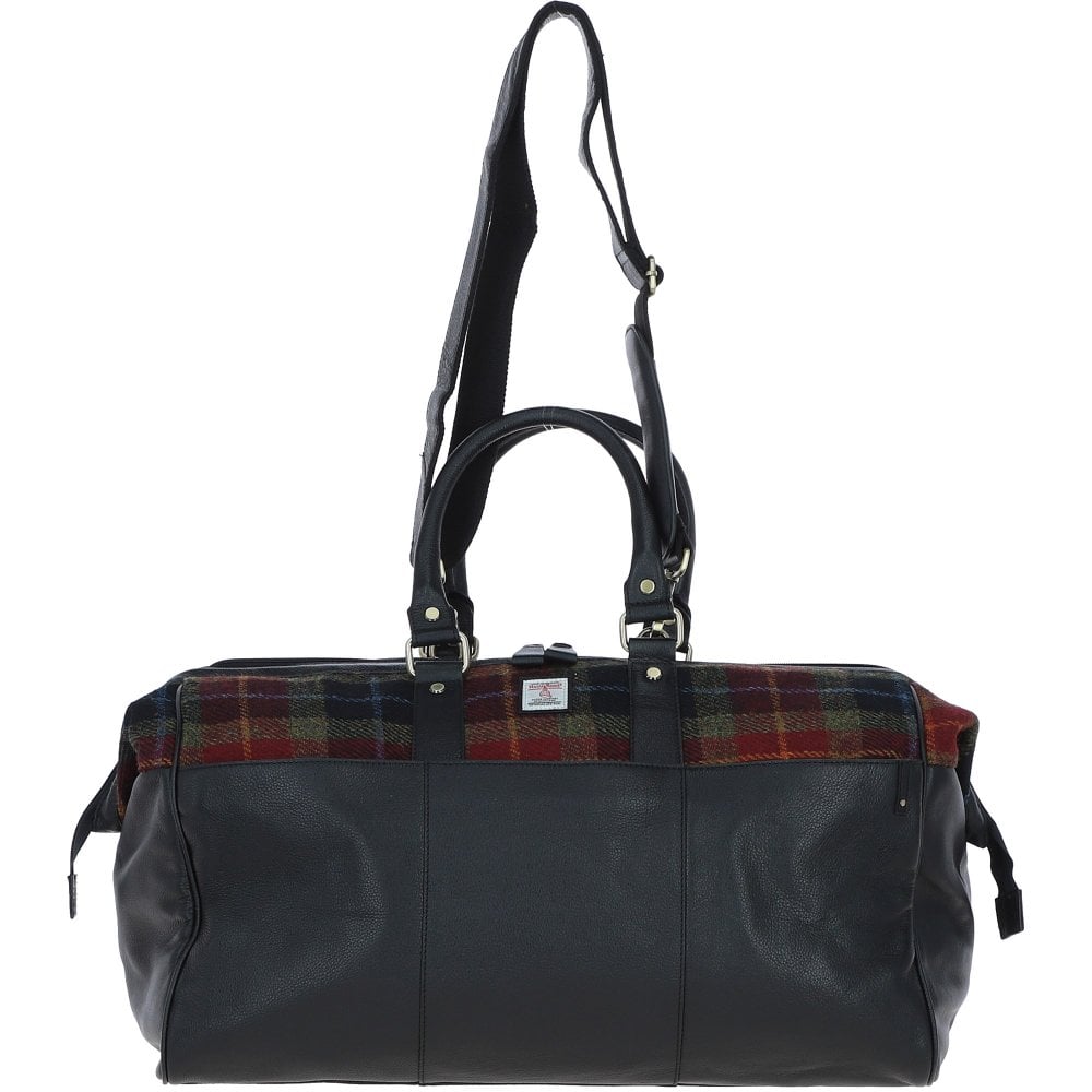 Ashwood Leather Harris Tweed Doctor Holdall Black/Green/Red