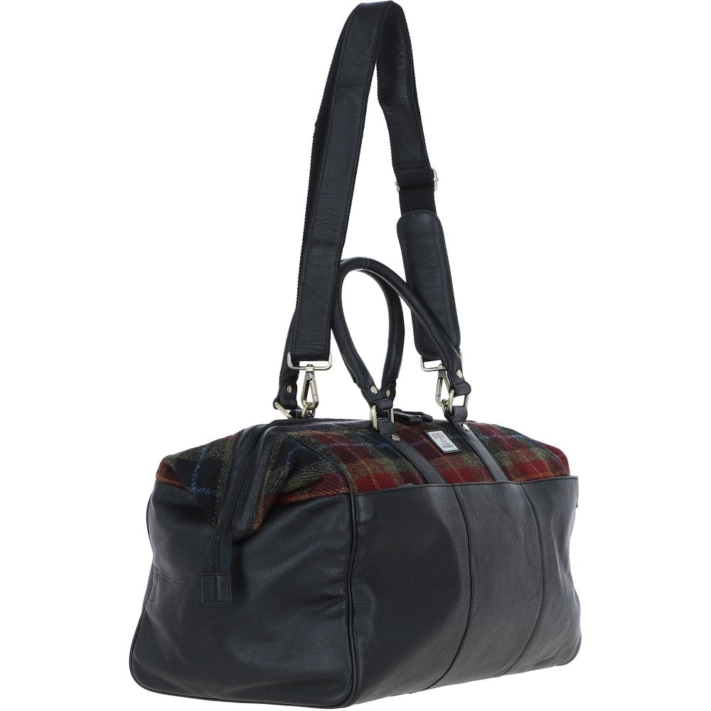 Ashwood Leather Harris Tweed Doctor Holdall Black/Green/Red