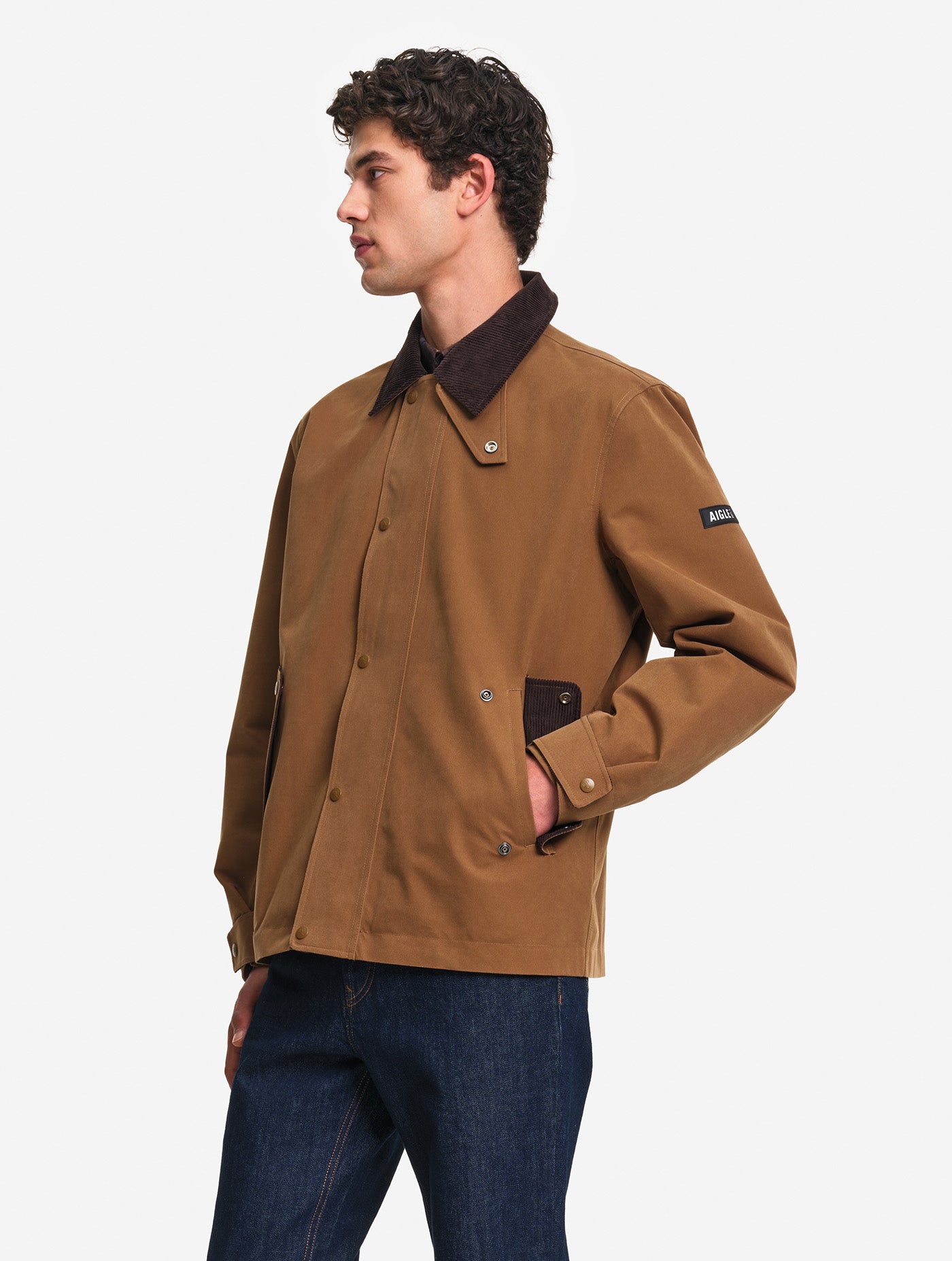 AIGLE Water-repellent coat with corduroy collar - Brown