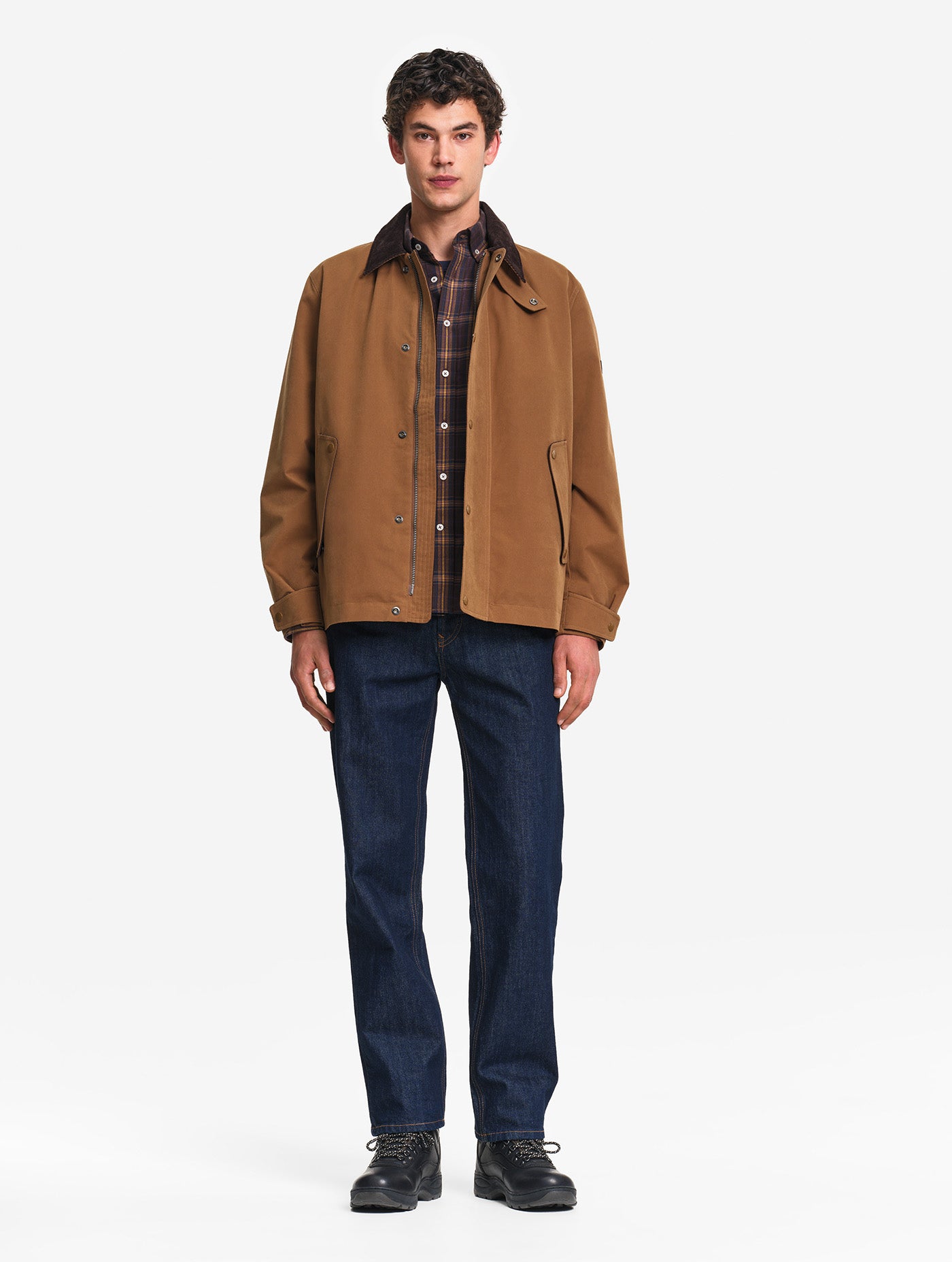 AIGLE Water-repellent coat with corduroy collar - Brown