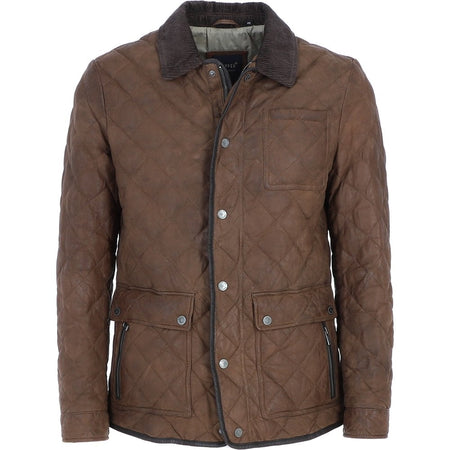 Trapper Quilted 3/4 Buff Leather Jacket - Mid-Brown