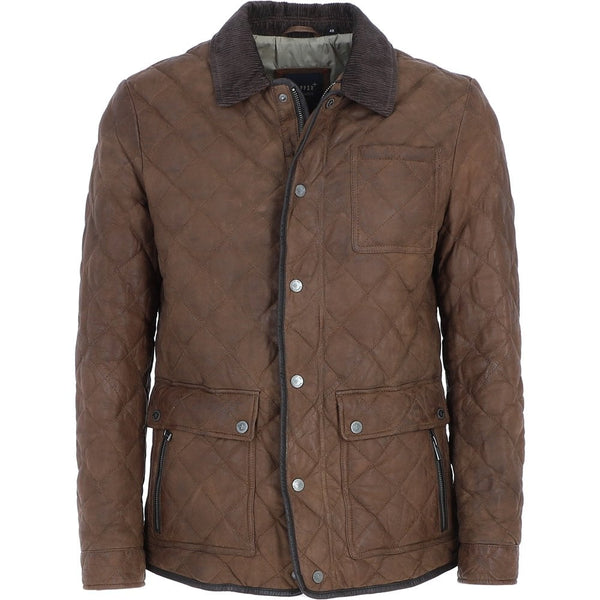 Trapper Quilted 3/4 Buff Leather Jacket - Mid-Brown