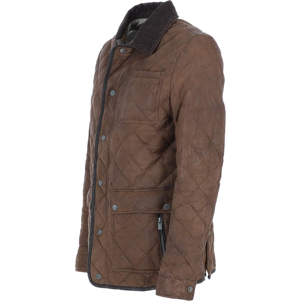 Trapper Quilted 3/4 Buff Leather Jacket - Mid-Brown