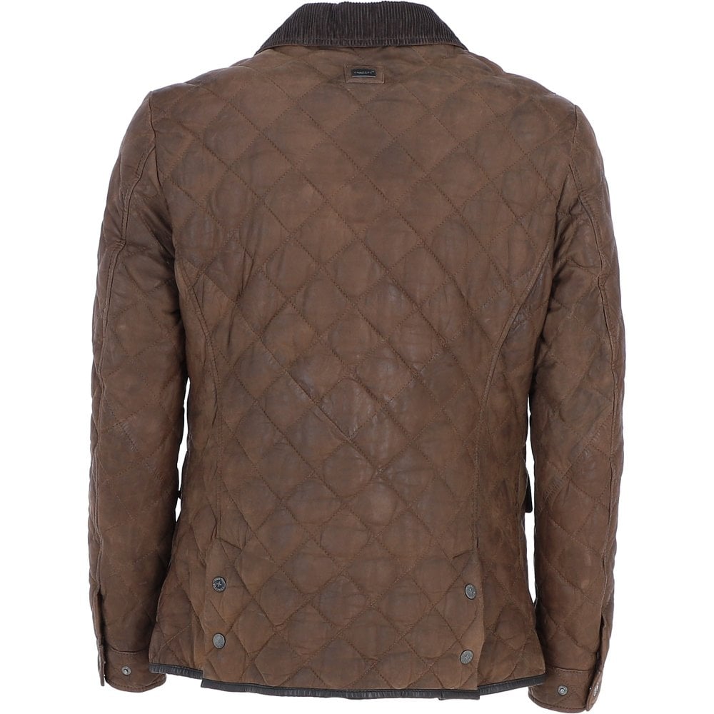 Trapper Quilted 3/4 Buff Leather Jacket - Mid-Brown