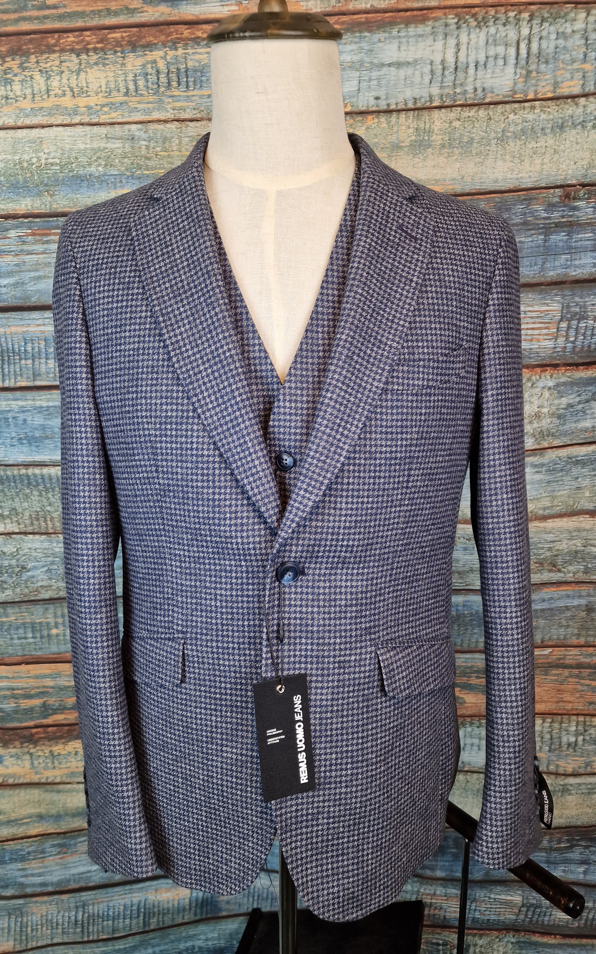 Remus Uomo Tapered fit Grey / Blue hounds tooth Jacket