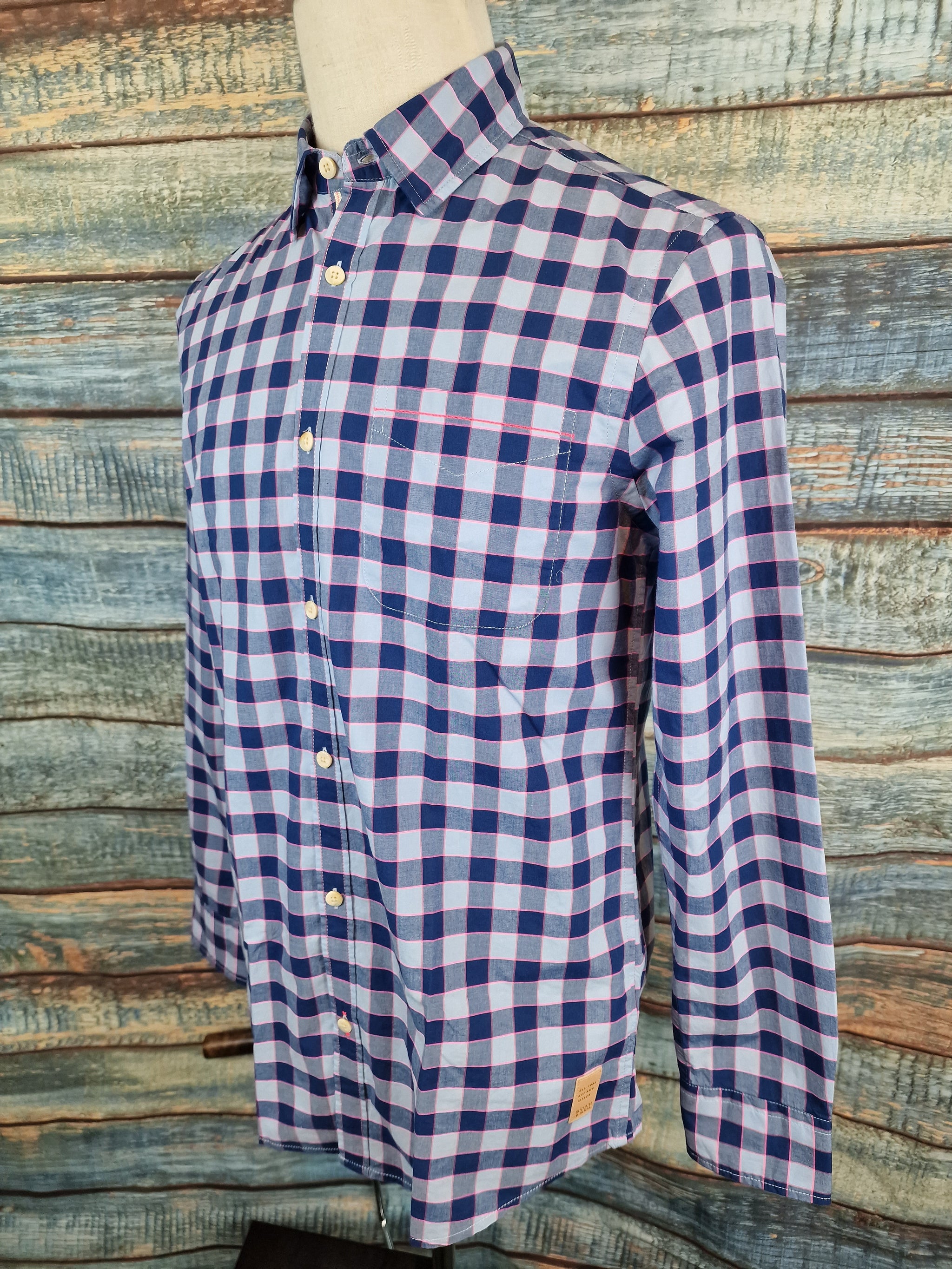 Scotch and Soda Regular Fit Blue and Pink Shirt