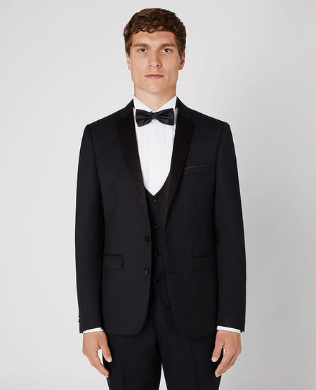 Remus Uomo Black Tapered Fit 3 piece Dinner Suit